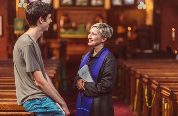 women in evangelist robes. 